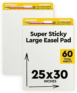 Post-it Super Sticky Easel Pad, 25 x 30 Inches, 30 Sheets Per Pad, 2 Pads, Large, White, Premium Self Stick Flip Chart Paper, Anchor Chart,...