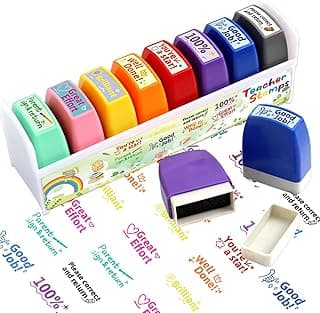 Fancy Land Teacher Stamps for Grading Motivational Teacher Self-Inking Stamp Set Encouraging Signature Stamp for Classroom Supplies 8 Packs...