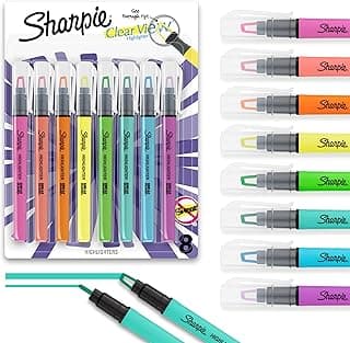 Sharpie Clear View Stick Highlighters, See-Through Chisel Tip, Assorted Fluorescent Colors, 8 Count - School, Home, and Office Use, Teacher...