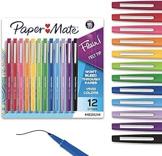 Paper Mate Flair Felt Tip Pens, Medium Point (0.7mm), 12 Count - For Arts & Crafts, Note-Taking, Journaling, School Supplies for Teachers &...