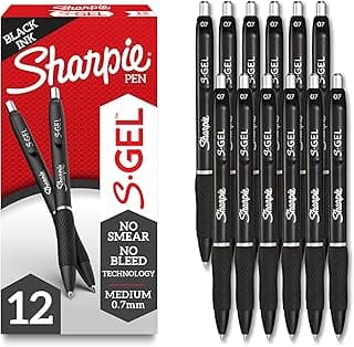 Sharpie S-Gel Gel Pens, Black Barrel, Medium Point (0.7mm), Black Gel Ink, 12 Count - Home, Office, School, Journaling, Writing, Note-Takin...