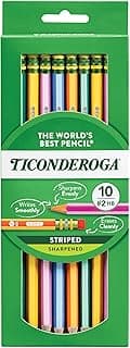 Ticonderoga X13910 Striped Wood-Cased Pencils, 2 HB Soft, Pre-Sharpened, 10 Count, Assorted Colors