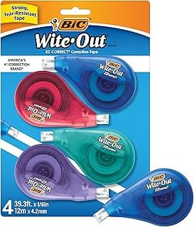 BIC Wite-Out EZ Correct Correction Tape, School Supplies for Students and Teachers, Applies Dry, No Dry Time, Tear Resistant, 4-Count Pack...