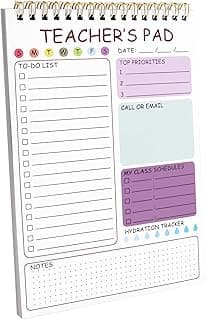 Teacher To Do List Notepad, 8.3x5.8 Inch Teacher Notepad, Spiral Checklist Notebook for Class Schedules, Daily Planner, School Tasks and Go...