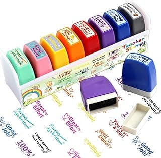Fancy Land Teacher Stamps for Grading Motivational Teacher Self-Inking Stamp Set Encouraging Signature Stamp for Classroom Supplies 8 Packs...